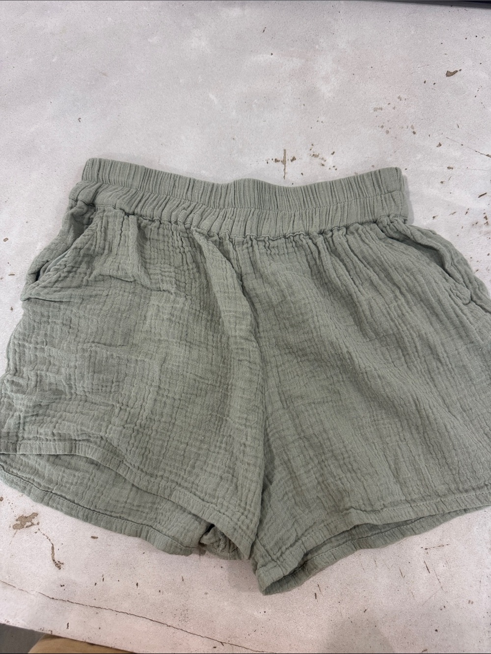 High-Waist Sage Green Gauze Relaxed Shorts